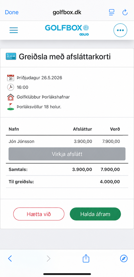 Mitt Golf rástímabókun afsláttarkort