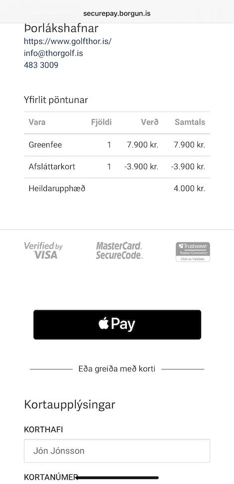 Mitt Golf rástímabókun greiðslugátt