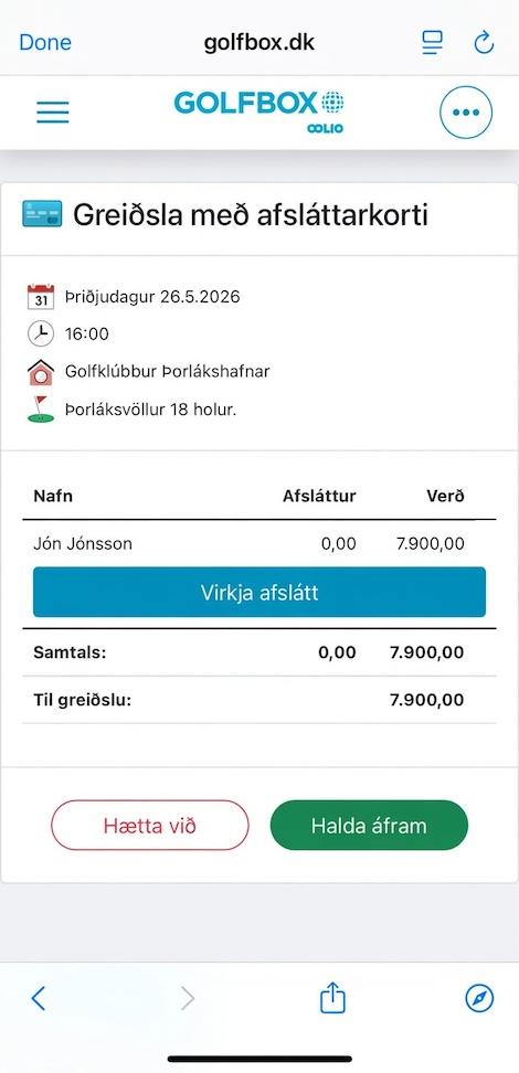 Mitt Golf rástímabókun afsláttarkort